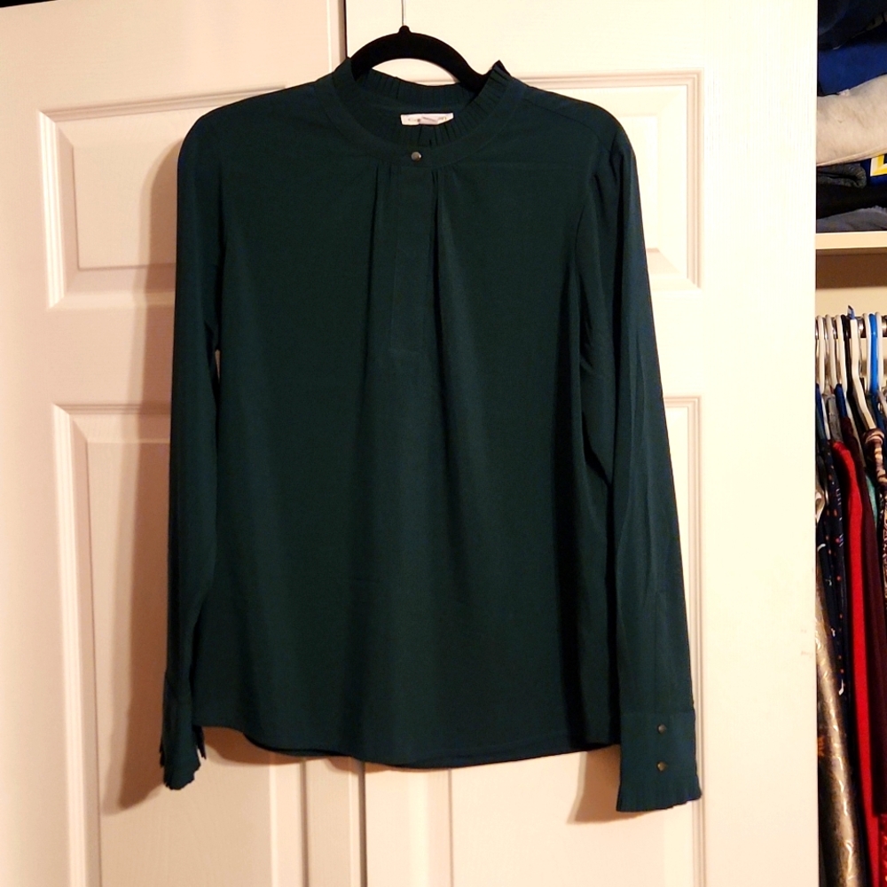 Calvin Klein green blouse with ruffle neck size large